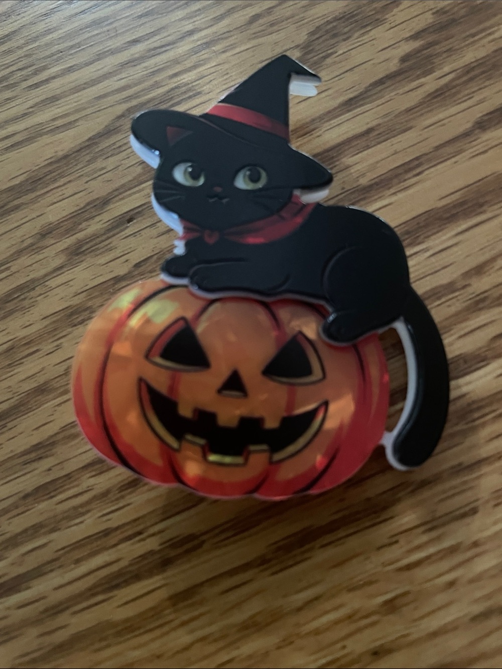 Black Cat on Orange Pumpkin Halloween Cat Pin/Brooch